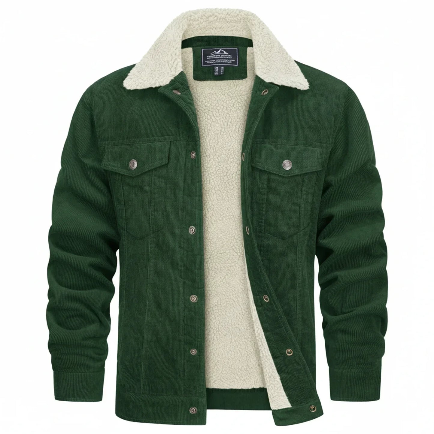 TrendAura Mens Sherpa Lined Corduroy Jacket With Plush Collar And Front Flap Pockets For Warmth