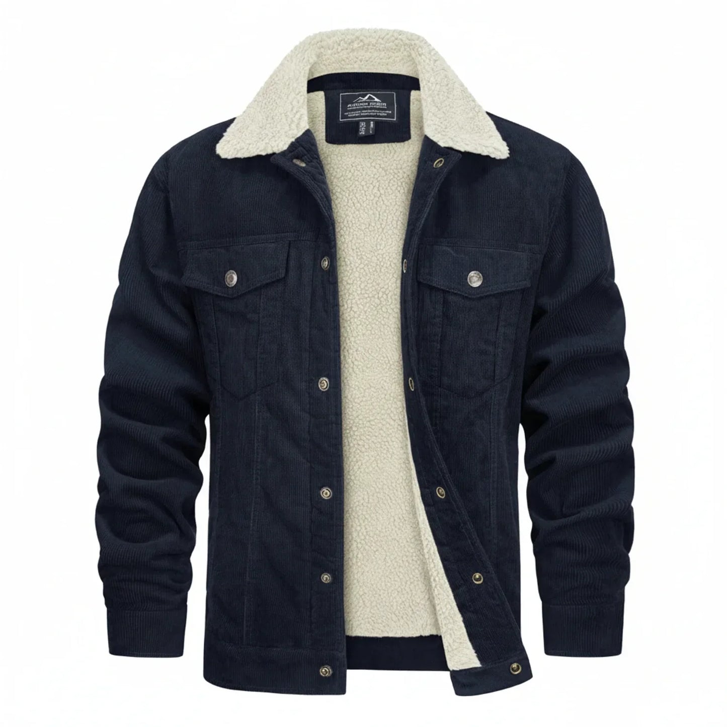 TrendAura Mens Sherpa Lined Corduroy Jacket With Plush Collar And Front Flap Pockets For Warmth