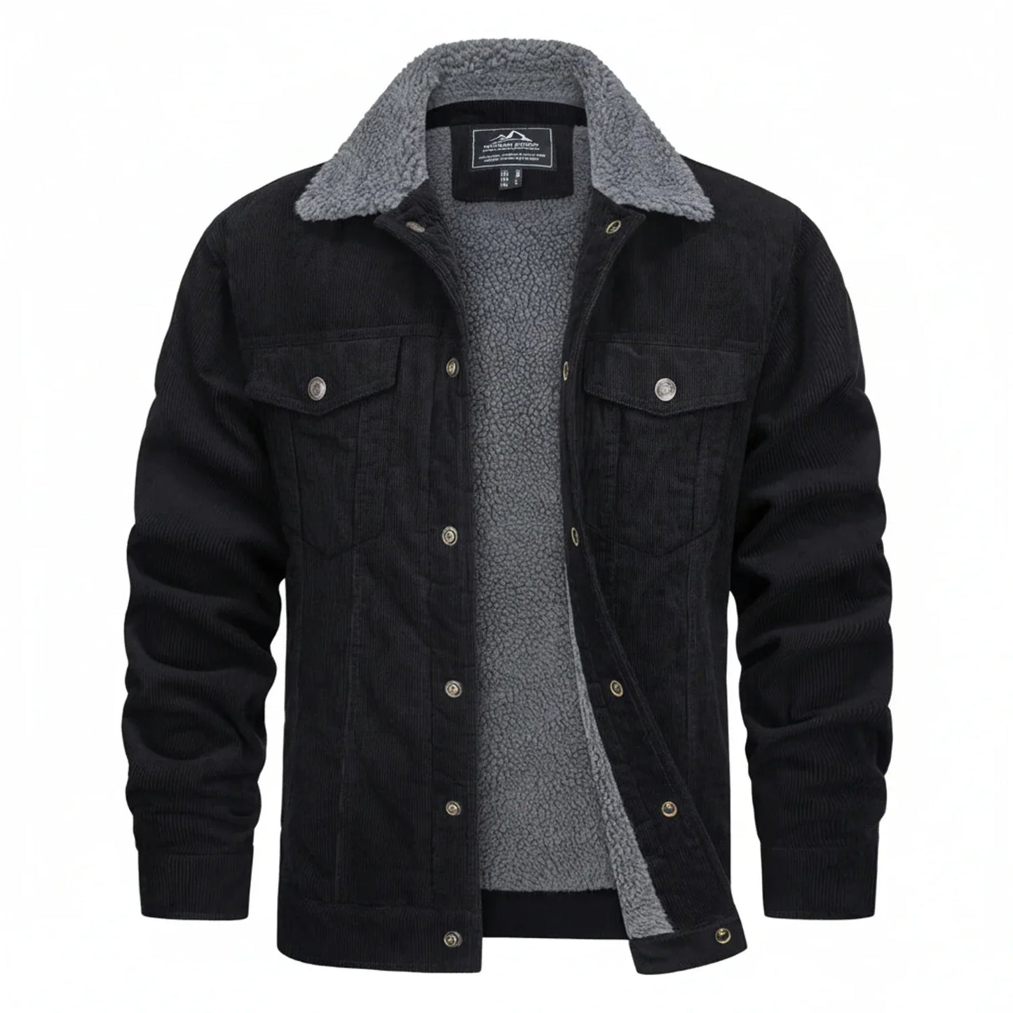 TrendAura Mens Sherpa Lined Corduroy Jacket With Plush Collar And Front Flap Pockets For Warmth