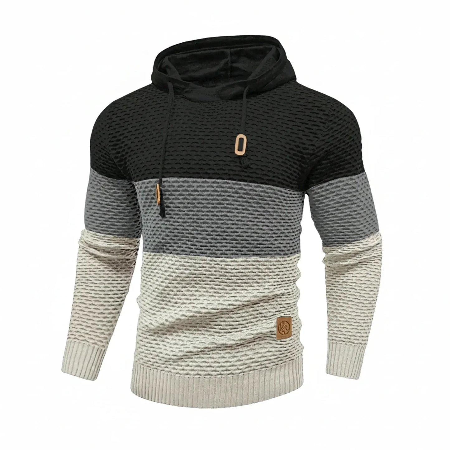 TrendAura Men's Block Stripe Knit Hoodie With Drawstring Hood And Ribbed Cuffs For Cooler Weather