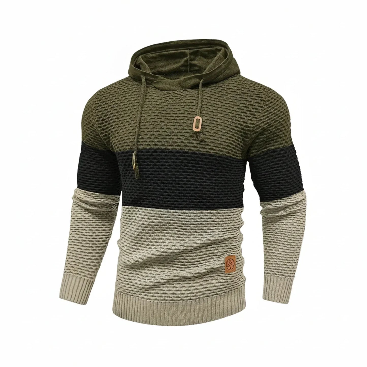 TrendAura Men's Block Stripe Knit Hoodie With Drawstring Hood And Ribbed Cuffs For Cooler Weather