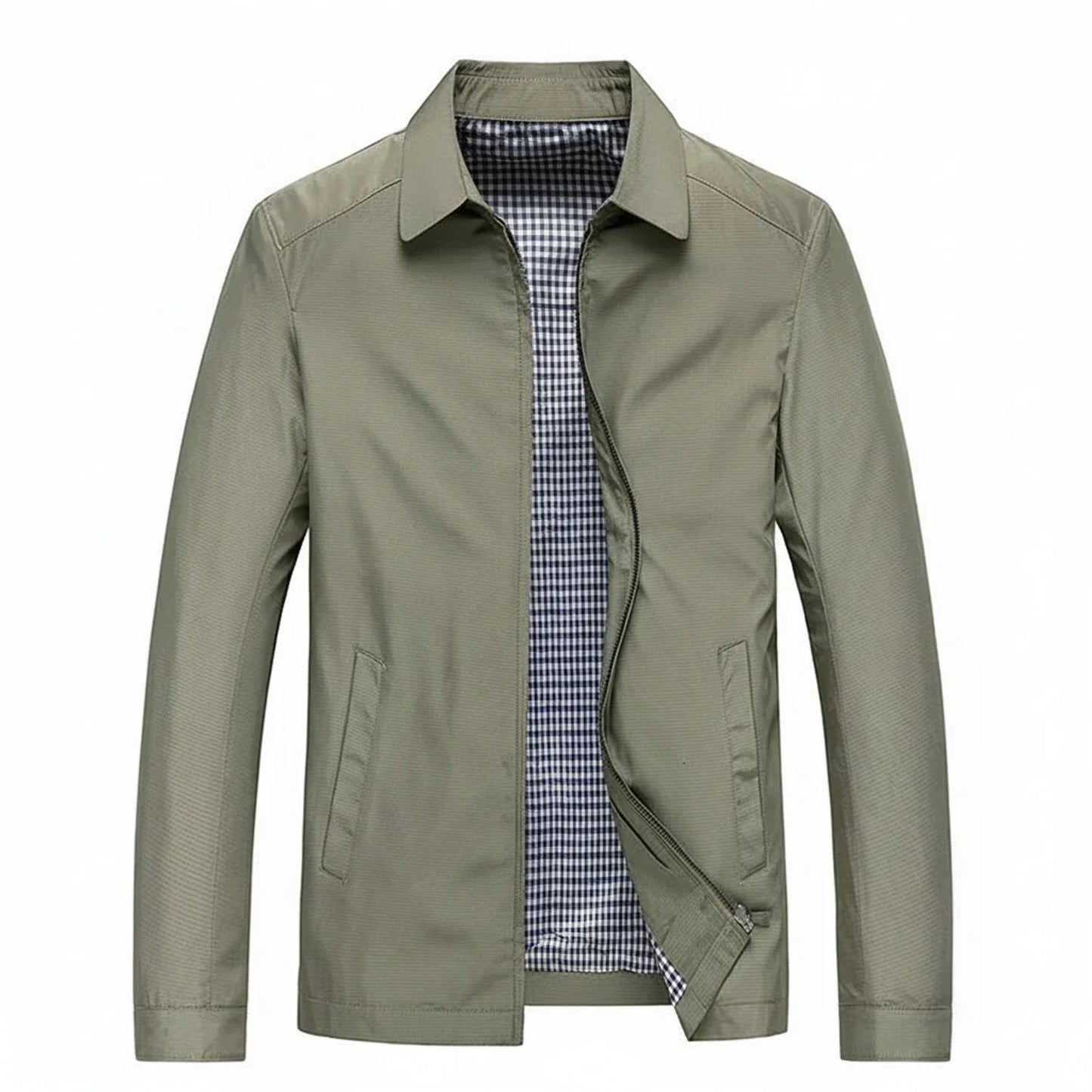 TrendAura Men's Lightweight Casual Zip Up Jacket With Plaid Lining And Collared Design