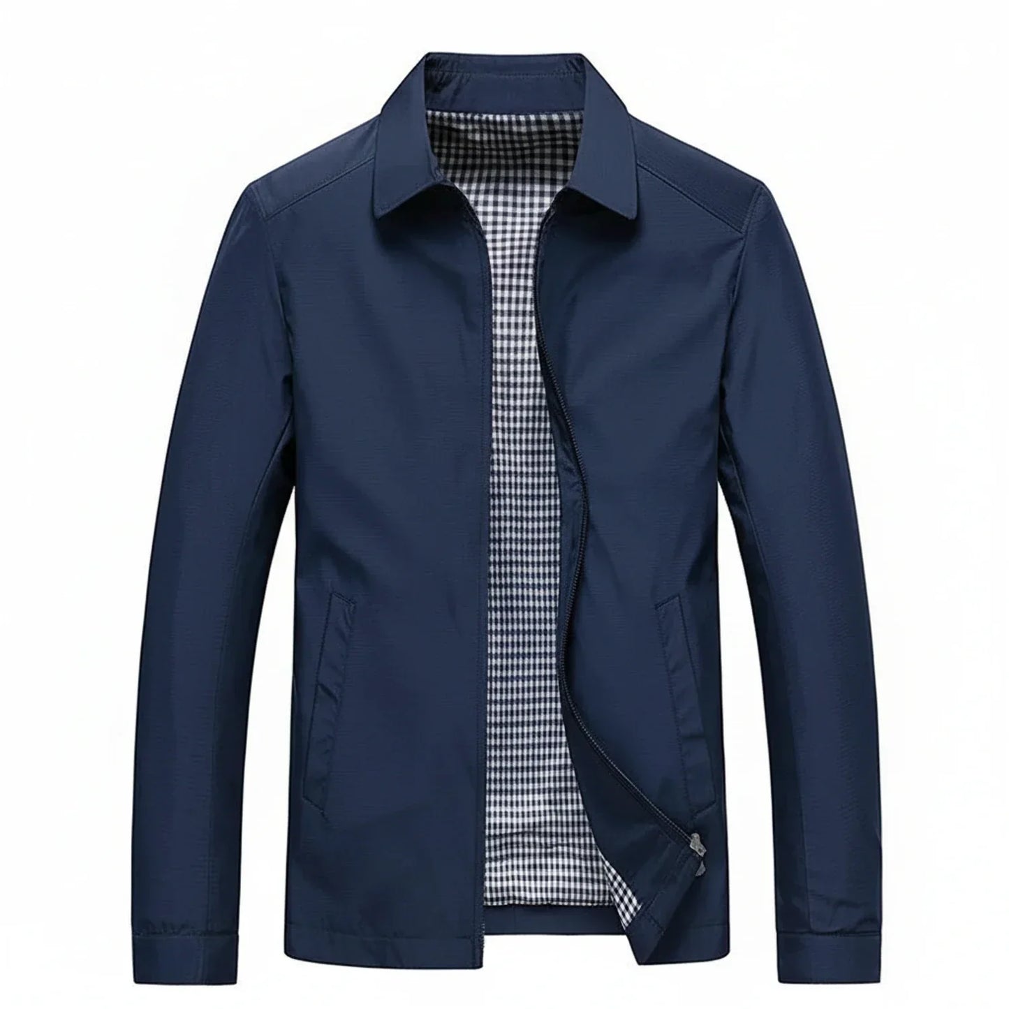 TrendAura Men's Lightweight Casual Zip Up Jacket With Plaid Lining And Collared Design