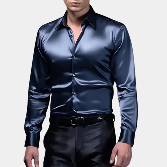 Mens Satin Business Shirt With Structured Fit For Formal Office Attire Minimalist Design