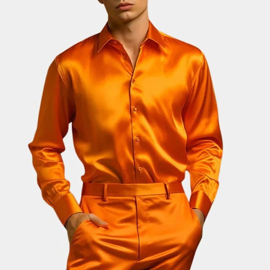 Mens Satin Business Shirt With Structured Fit For Formal Office Attire Minimalist Design