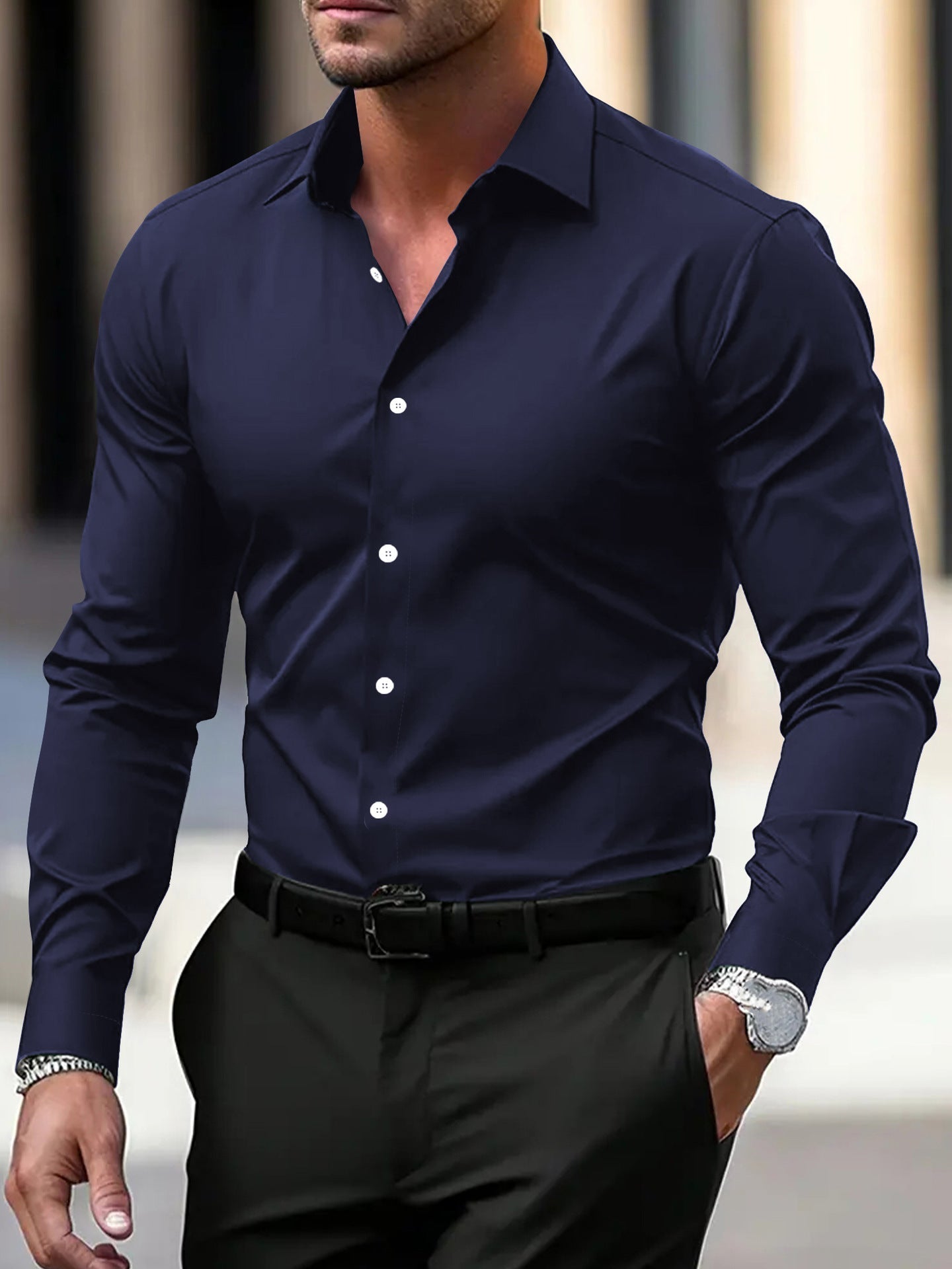 Men's Slim Fit Formal Dress Shirt For Office Professionals With Tailored Cut For Modern Business Attire