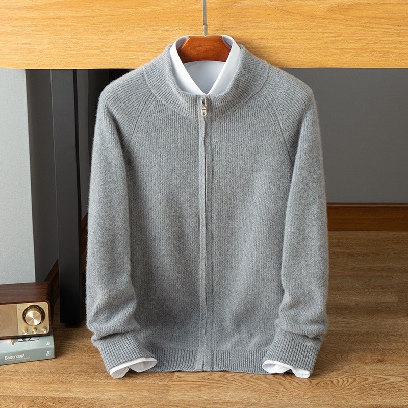 Mens Cashmere Zip Up Sweater With Stand Collar Luxurious Warmth Modern Design For Everyday Wear
