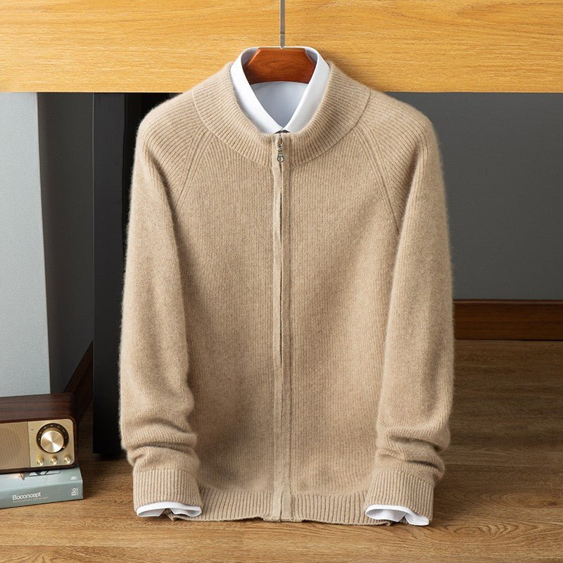 Mens Cashmere Zip Up Sweater With Stand Collar Luxurious Warmth Modern Design For Everyday Wear