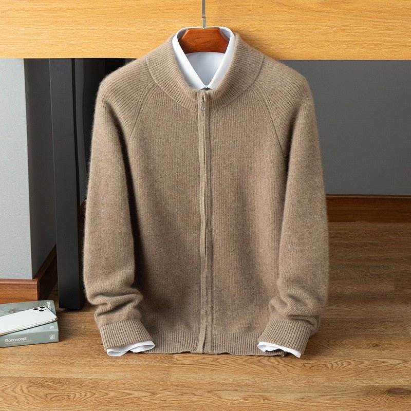 Mens Cashmere Zip Up Sweater With Stand Collar Luxurious Warmth Modern Design For Everyday Wear