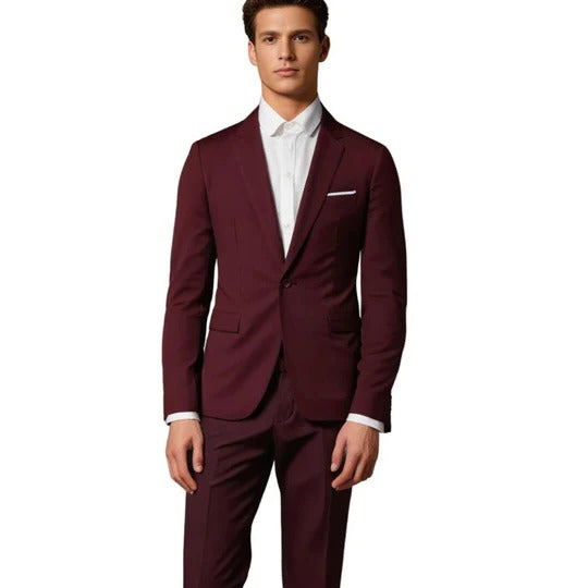 TrendAura Mens Black Two Piece Suit With Blazer And Trousers Slim Fit Formal Business Attire