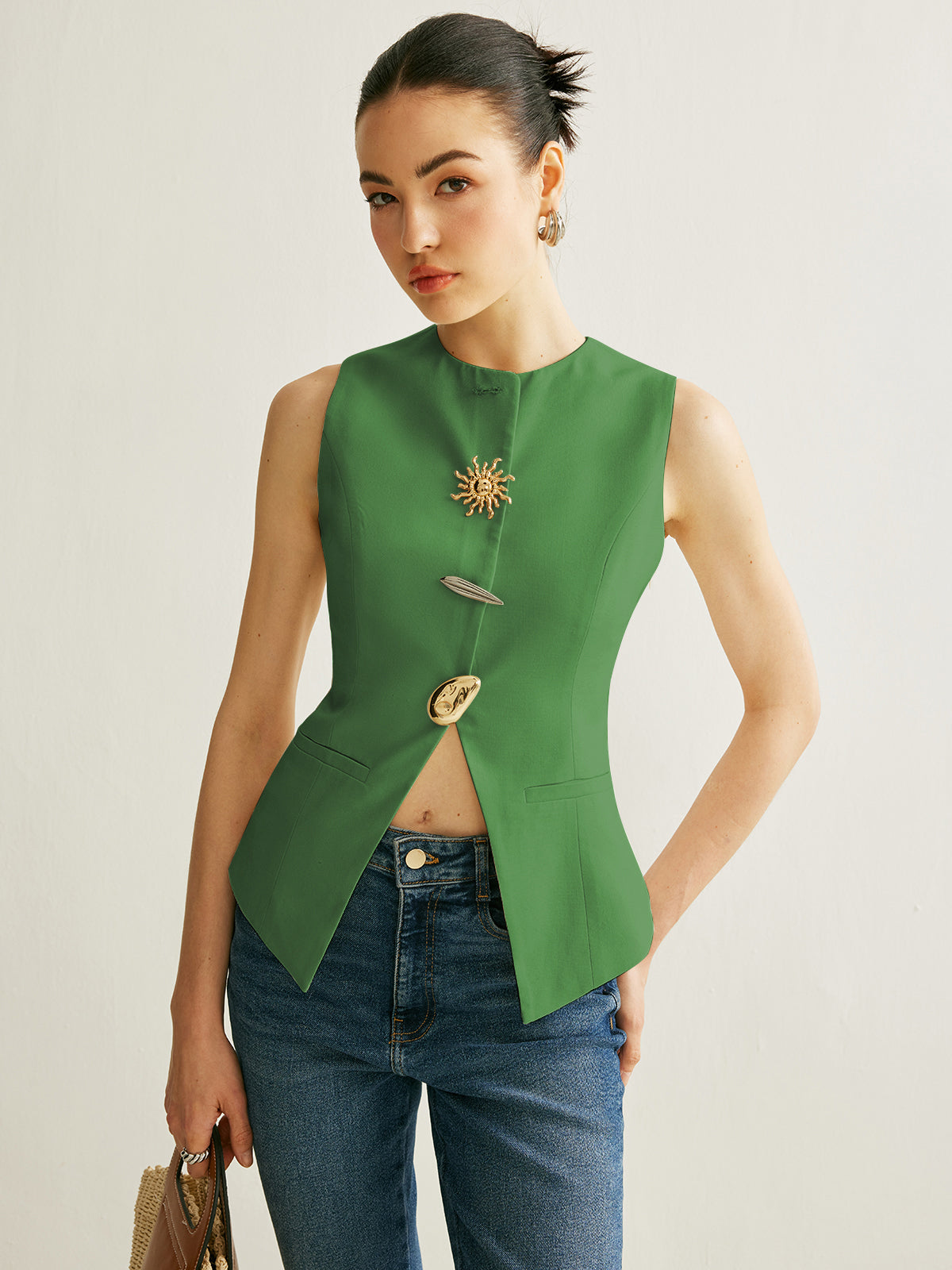 Metal Detail Split Vest