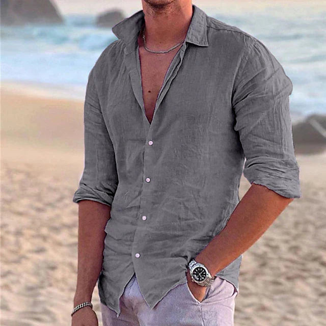Linen Long-Sleeve Shirt For Men Breathable Lightweight Comfort Spring Summer Essential Wardrobe