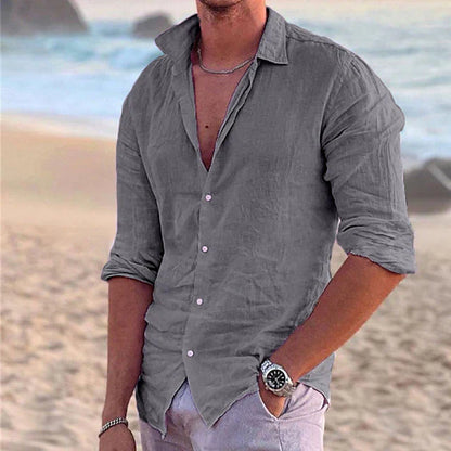 Linen Long-Sleeve Shirt For Men Breathable Lightweight Comfort Spring Summer Essential Wardrobe