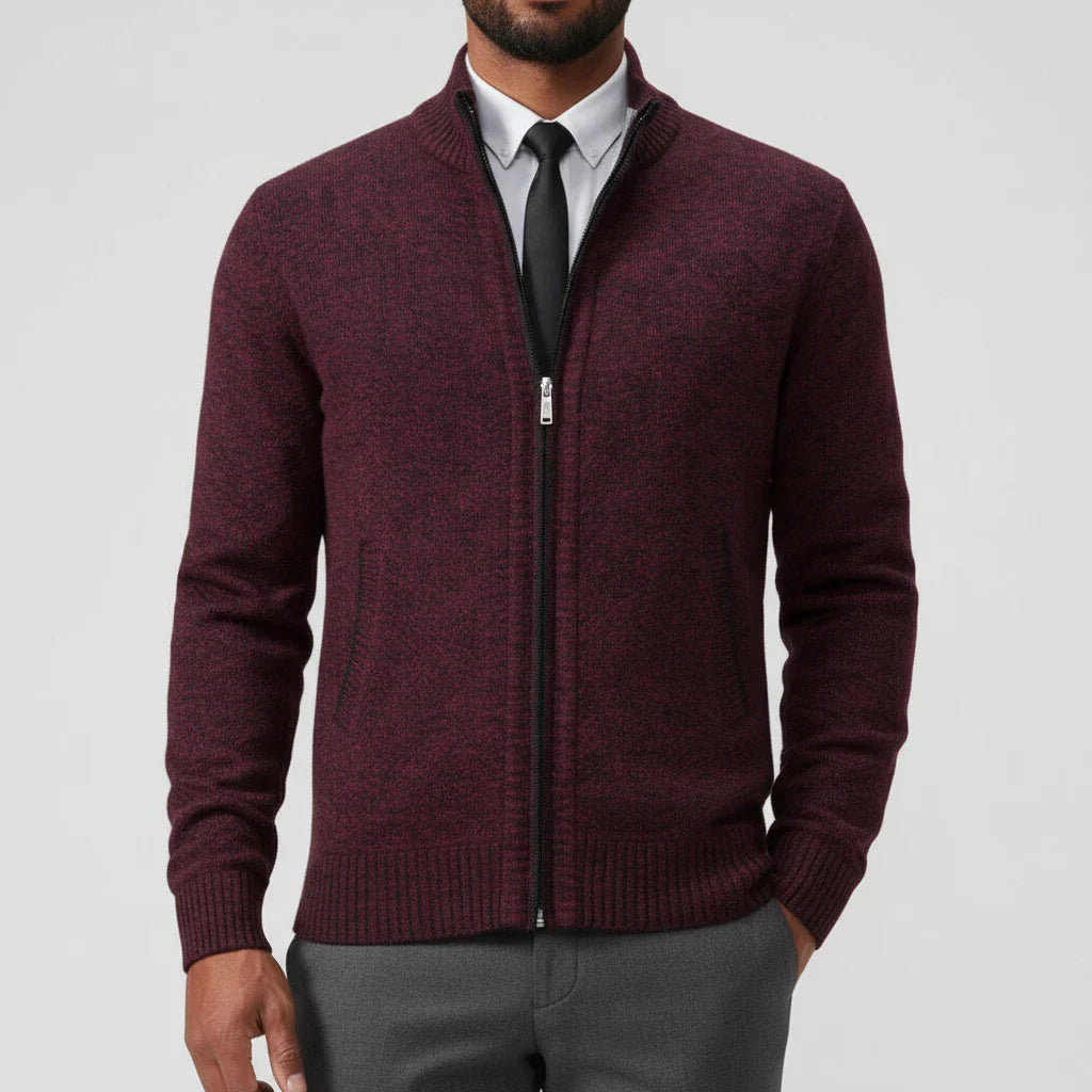 Men Zip Up Sweater With Stand Collar For Easy Layering And Timeless Style Ideal For Office Or Weekend Wear
