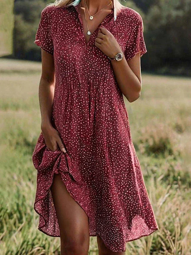 Polka Dot Midi Dress For Women Casual Loose Fit V Neck Short Sleeve All Day Comfort Chic