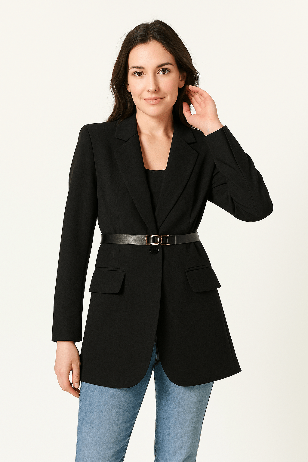 Women’s Blazer – Tailored Fit – Wool Blend – Belted Waist – Notched Lapel – Formal