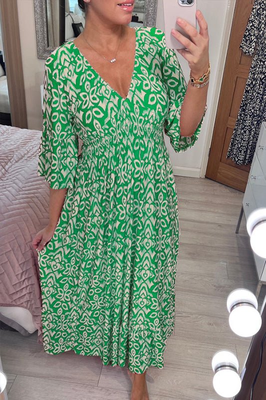 Women's Maxi Dress – V-Neck – 3/4 Sleeves – Loose Fit – Light and Breathable