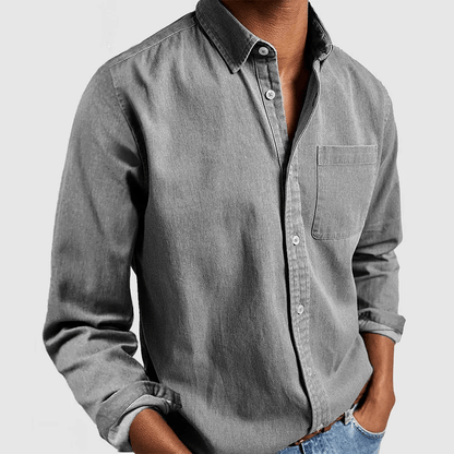 Men's Denim Button Up Shirt Long Sleeve Versatile Everyday Wear For Work To Weekend