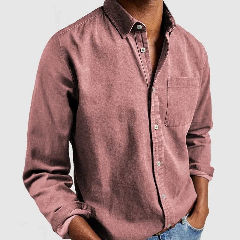 Men's Denim Button Up Shirt Long Sleeve Versatile Everyday Wear For Work To Weekend