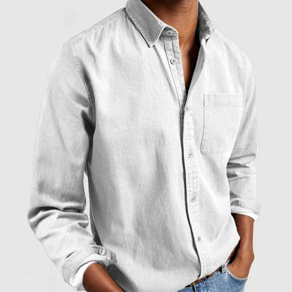 Men's Denim Button Up Shirt Long Sleeve Versatile Everyday Wear For Work To Weekend