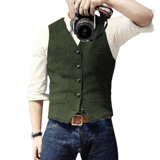Men's Vest Classic V Neck With Button Closure Slim Fit Front Pockets For Formal And Semi Formal Wear