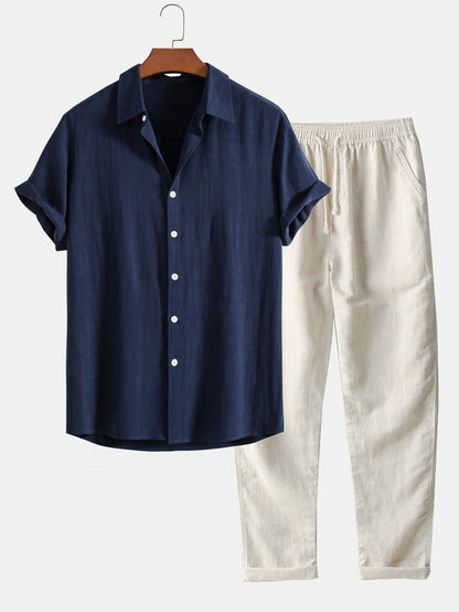 Unisex Breathable Cotton Short Sleeve Shirt With Mandarin Collar And Relaxed Fit