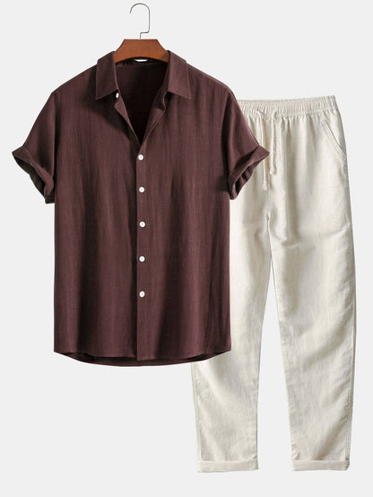 Unisex Breathable Cotton Short Sleeve Shirt With Mandarin Collar And Relaxed Fit