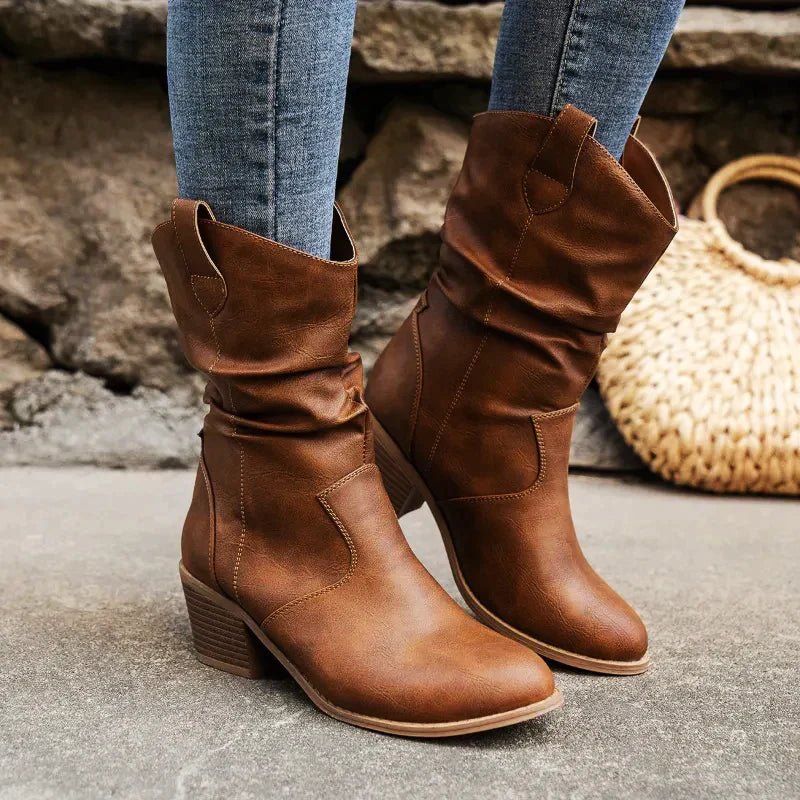 Women's ankle boots up to the calf | block heel