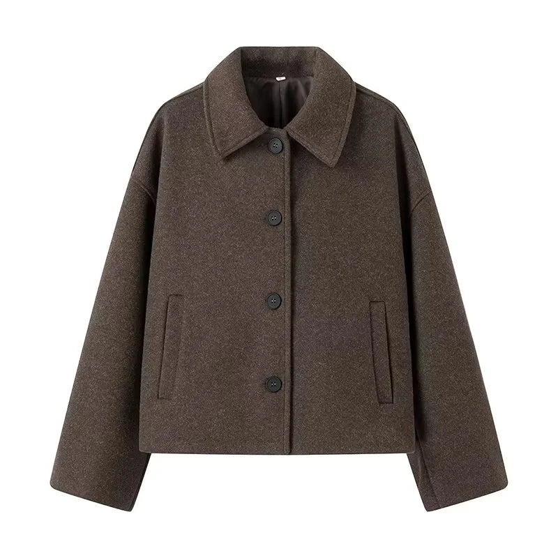 Women's Jacket – Wool Blend – Oversized Fit – Classic Collar – Long Sleeves