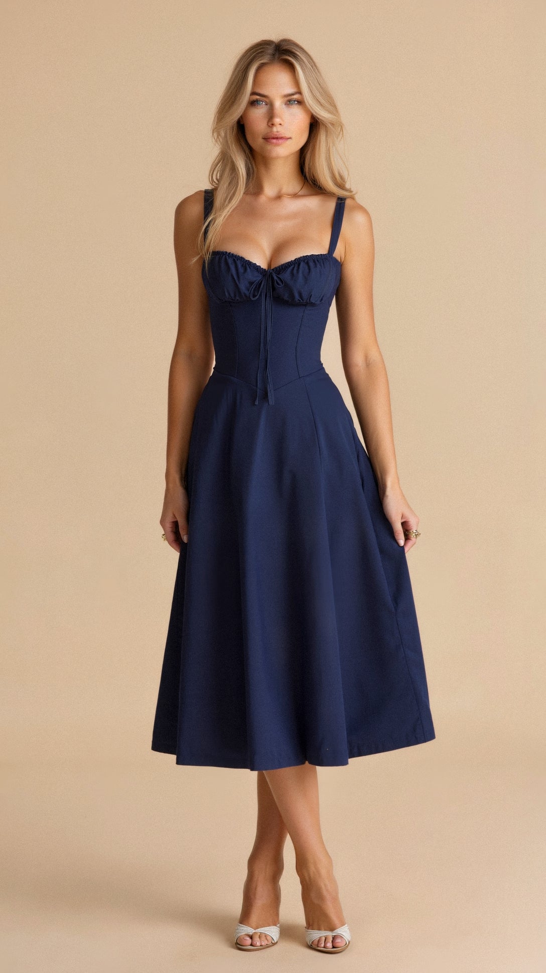 Women's Midi Dress – Floral Print – Sweetheart Neckline – Slit – Fitted Bodice