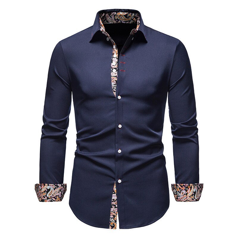 Josiah Slim Fit Dress Shirt With Paisley Trim Collar And Cuffed Details In White
