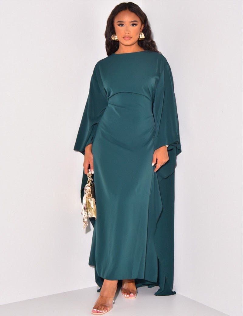 Women's Maxi Dress – A-line Cut – Long Sleeved – Elegant Loose Fit – High Neck
