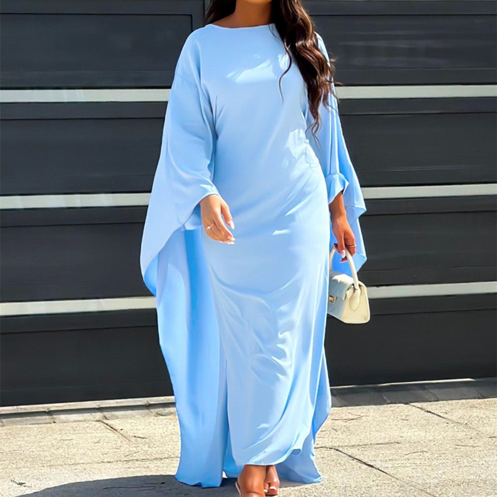 Women's Maxi Dress – A-line Cut – Long Sleeved – Elegant Loose Fit – High Neck