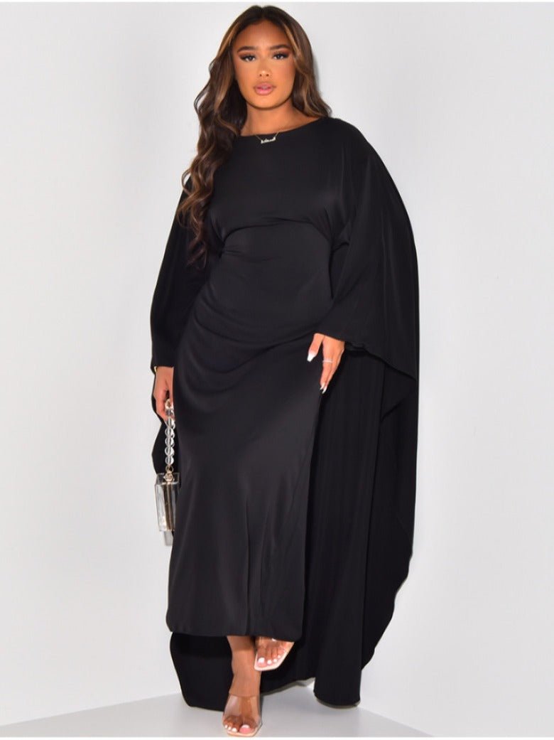Women's Maxi Dress – A-line Cut – Long Sleeved – Elegant Loose Fit – High Neck