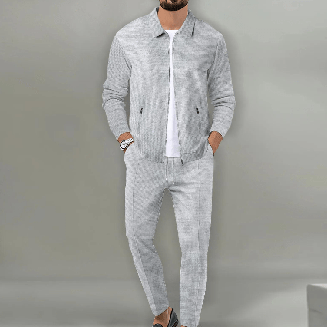 Owen Mens Beige Casual Tracksuit With Zip Up Jacket Lightweight Two Piece Set By TrendAura