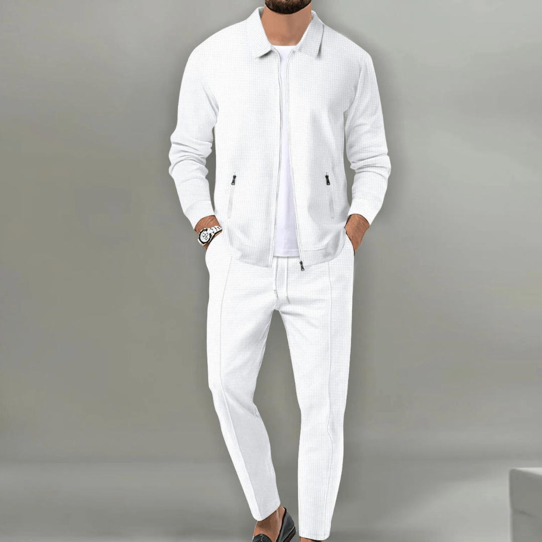 Owen Mens Beige Casual Tracksuit With Zip Up Jacket Lightweight Two Piece Set By TrendAura