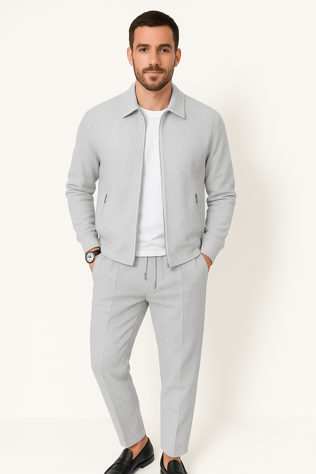 Men's Casual Zip-Up Jacket Set For Off-Duty Polished Look Ideal Loungewear For Busy Professionals