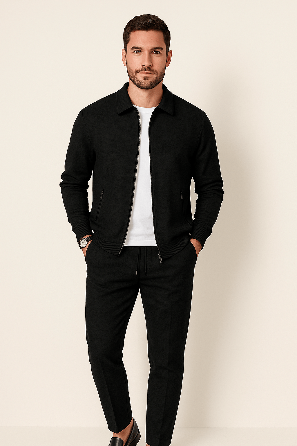 Men's Casual Zip-Up Jacket Set For Off-Duty Polished Look Ideal Loungewear For Busy Professionals