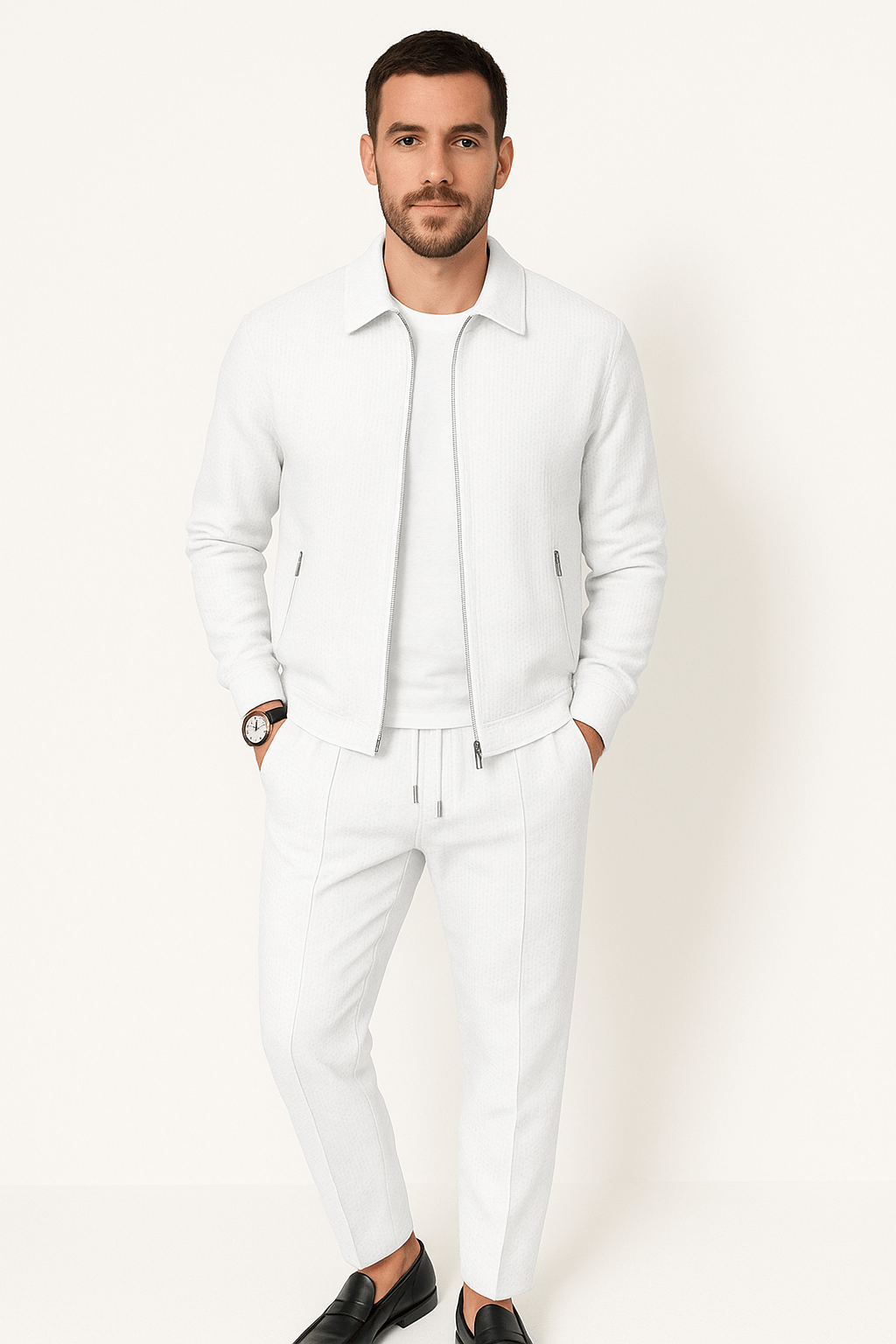 Men's Casual Zip-Up Jacket Set For Off-Duty Polished Look Ideal Loungewear For Busy Professionals