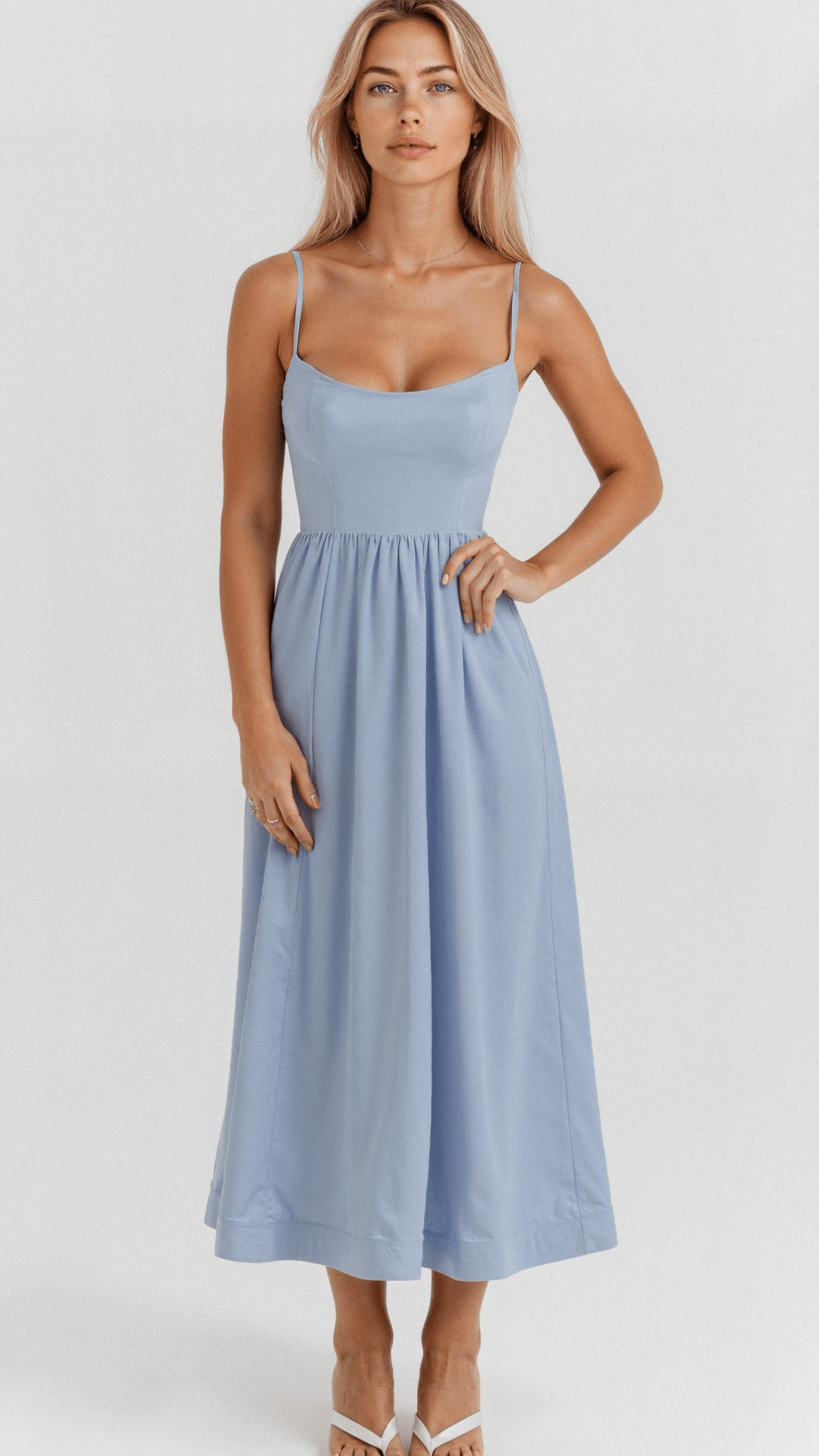 Womens Midi Dress A Line Silhouette Spaghetti Straps Elegant Fluid Design For Any Occasion