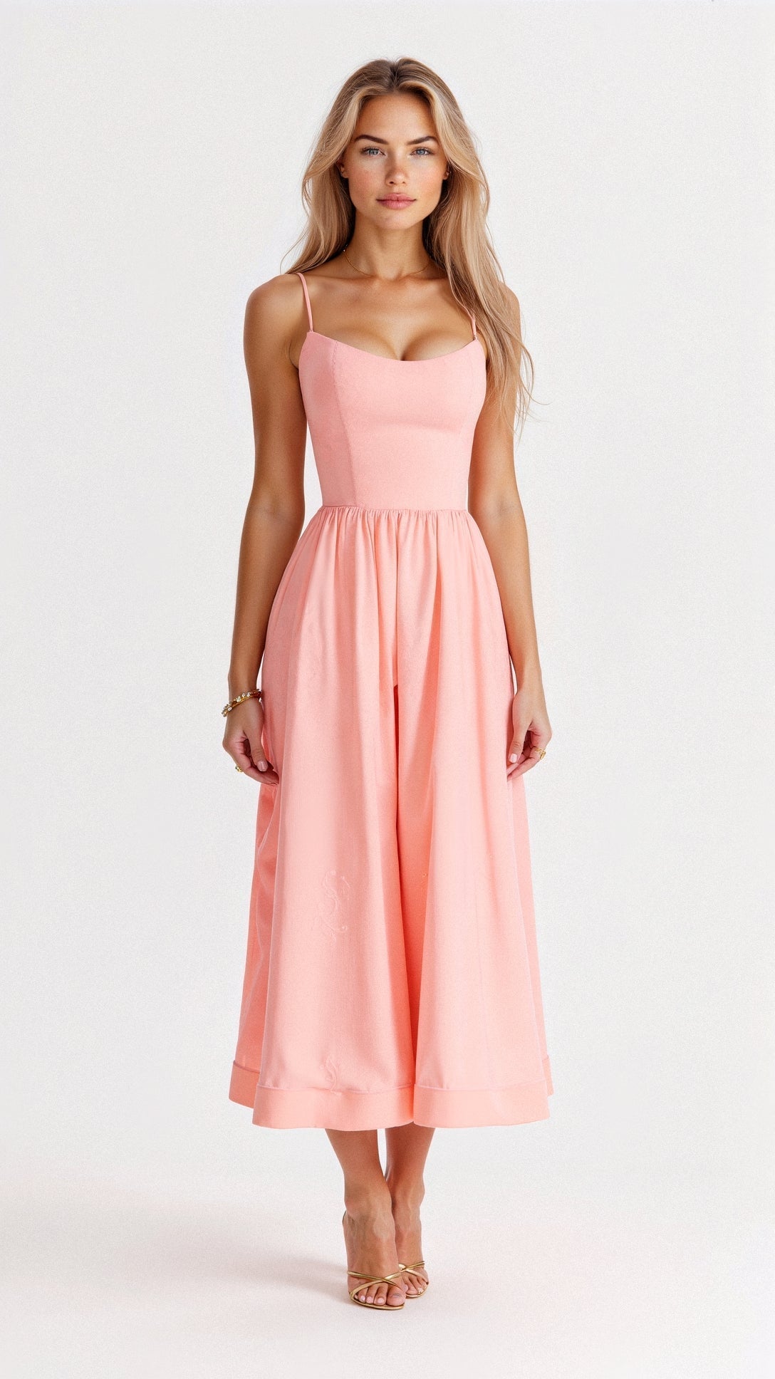 Womens Midi Dress A Line Silhouette Spaghetti Straps Elegant Fluid Design For Any Occasion