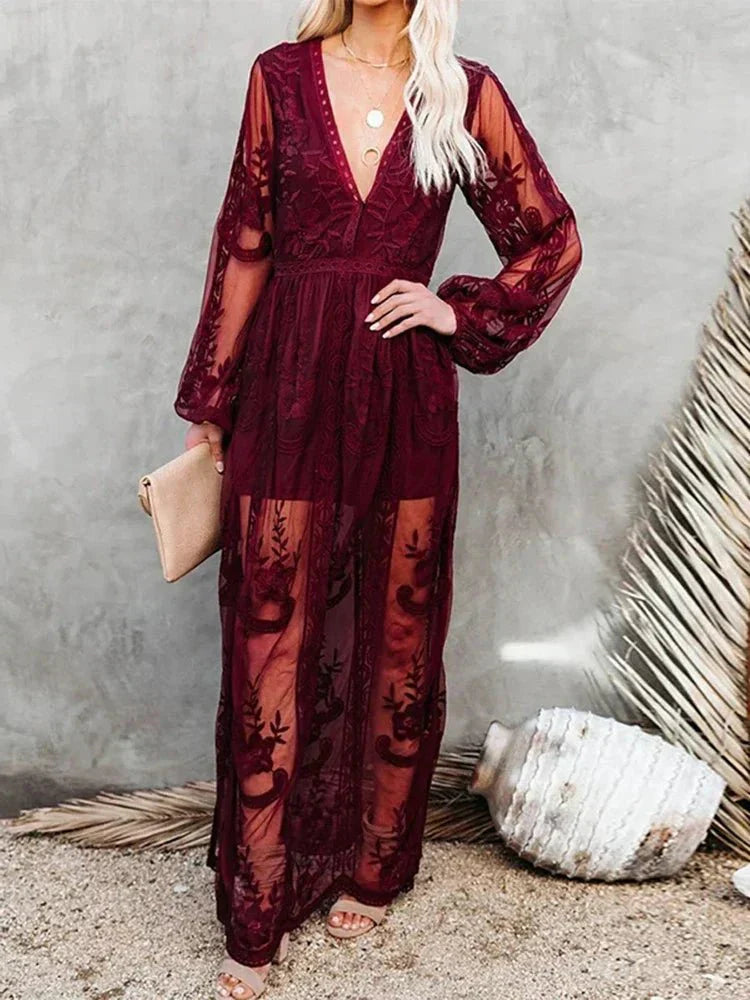 Mabyn Bohemian Lace Maxi Dress For Women Timeless Breathable Beachwear Gown Elegant Vacation Essential