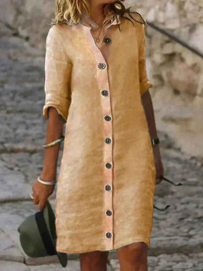 Women's Shirt Dress – Lightweight Fabric – Relaxed Fit – Knee-Length with Long Sleeves