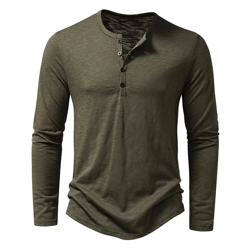 Men's Classic Long Sleeved Shirt With Refined Button Placket For Versatile Casual To Semi Formal Wear