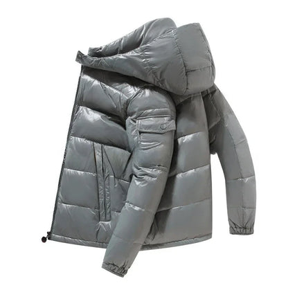 Nathan Men's Shiny Winter Puffer Jacket Hooded Down Coat Windproof Water Resistant Warm Insulated White Duck Down 3XL
