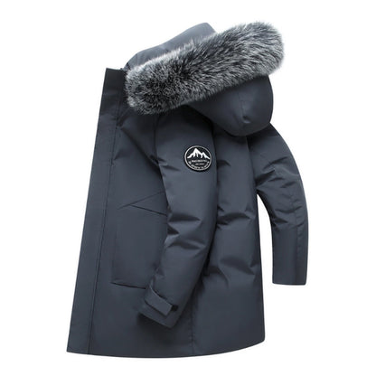 TrendAura Nathan Windproof Hooded Duck Down Jacket For Men With Faux Fur Trim And Multiple Pockets