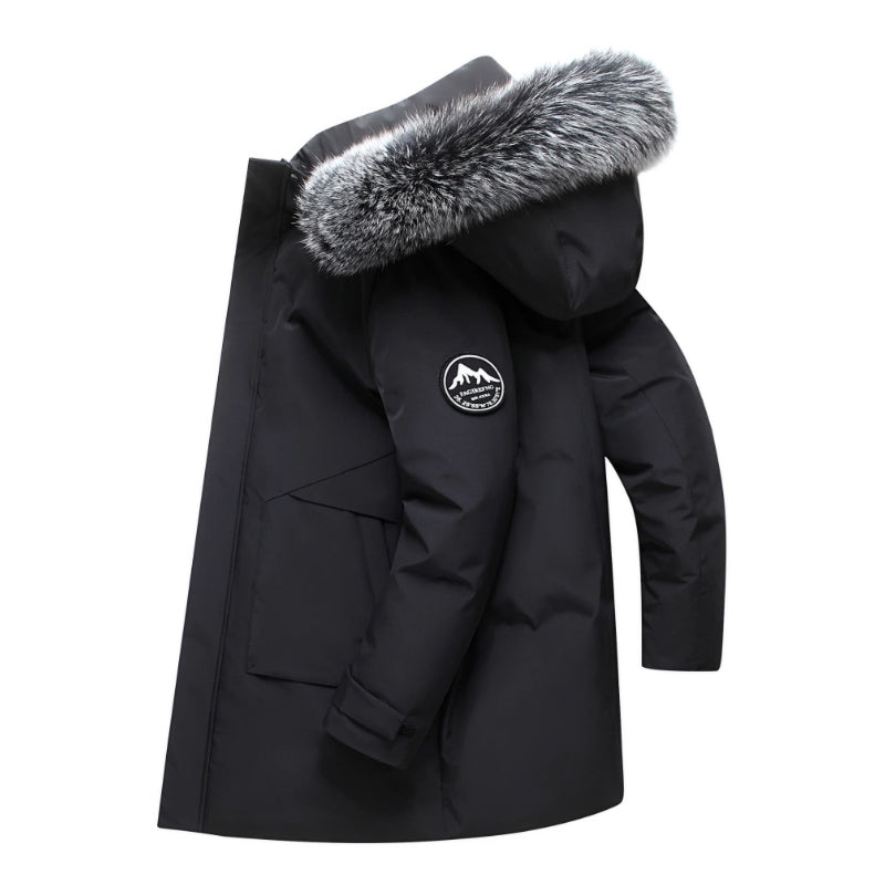 TrendAura Nathan Windproof Hooded Duck Down Jacket For Men With Faux Fur Trim And Multiple Pockets