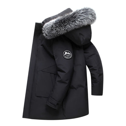 TrendAura Nathan Windproof Hooded Duck Down Jacket For Men With Faux Fur Trim And Multiple Pockets