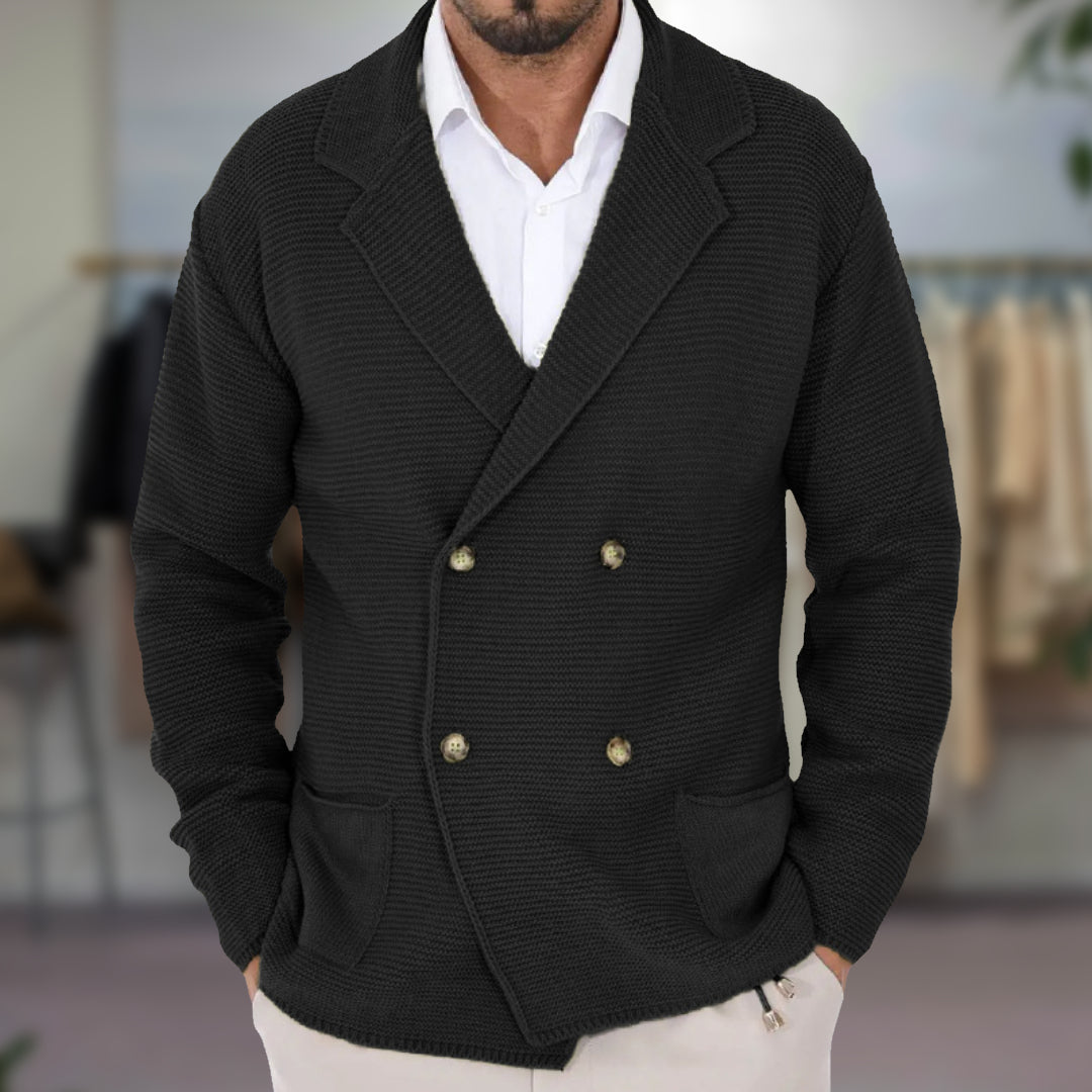 TrendAura Declan Navy Double Breasted Cardigan For Men With Timeless Warmth Tailored Fit And Breathable Knit