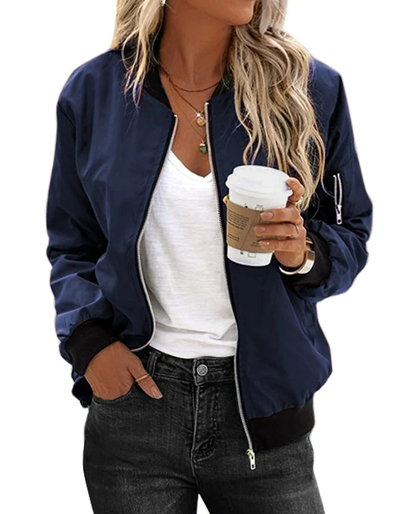 Nina Bomber Jacket With Zipper Closure For Women Everyday Casual Wear Lightweight Sporty Style